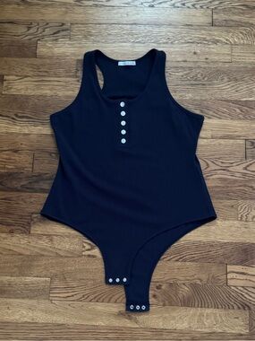ReoRia Black One-Piece Bodysuit Tank, XL